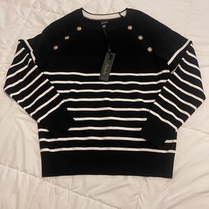NEW Black and White Striped Crew Neck Sweater